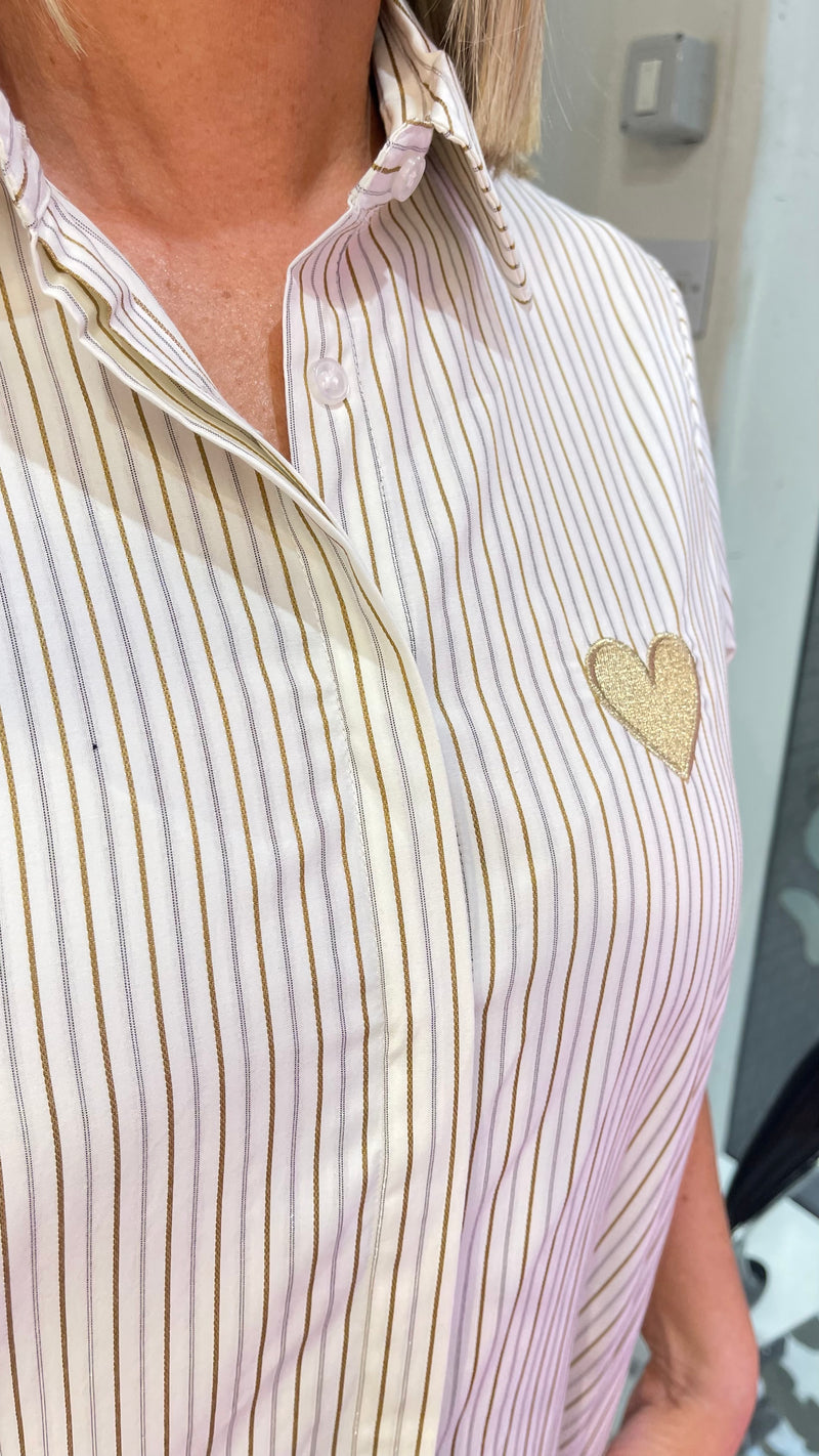 Polly - Camel Stripe Heart Logo Shirt