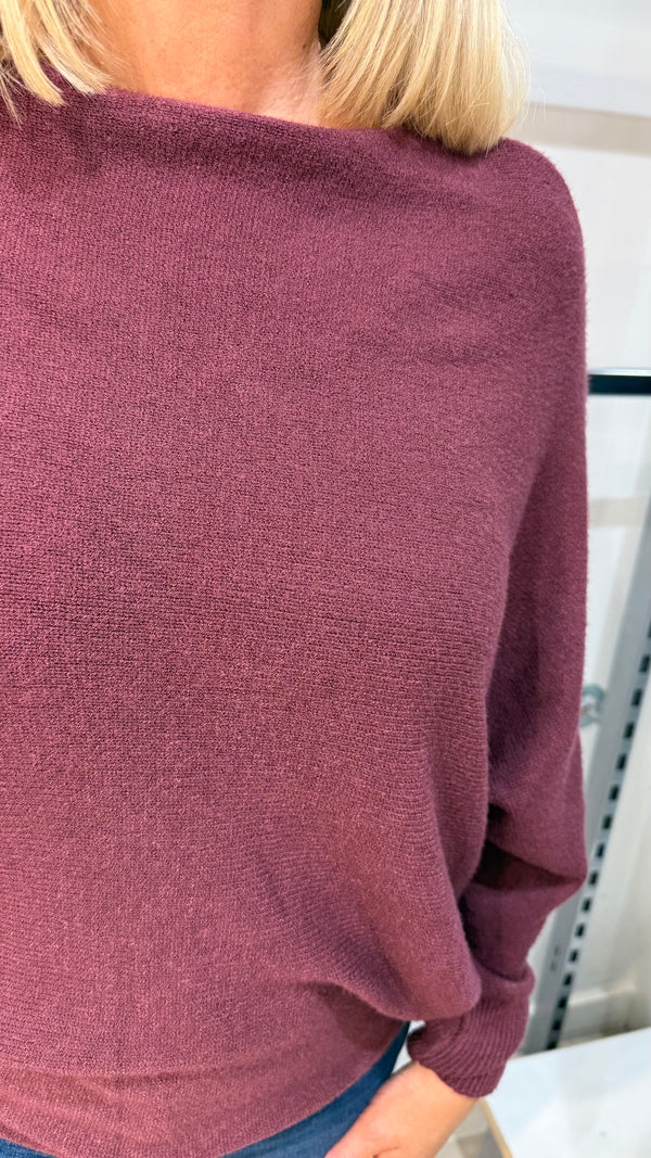 Orla - Dark Wine Soft Bat-Wing Jumper