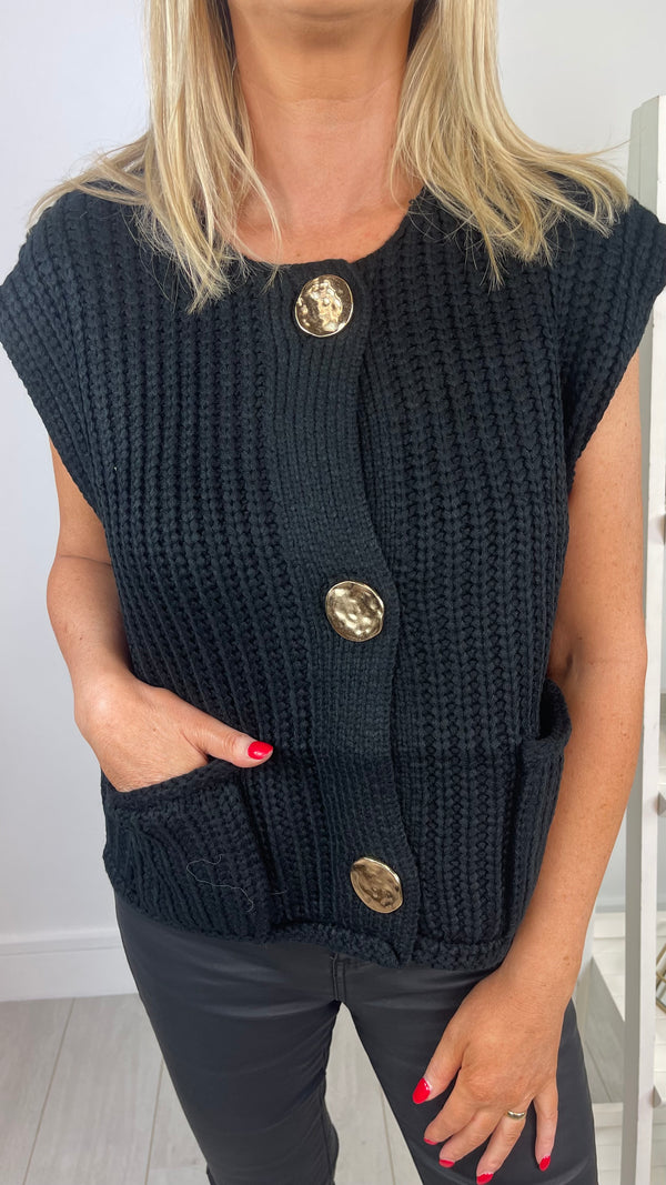 Anna - Chunky Knit Black  Waistcoat