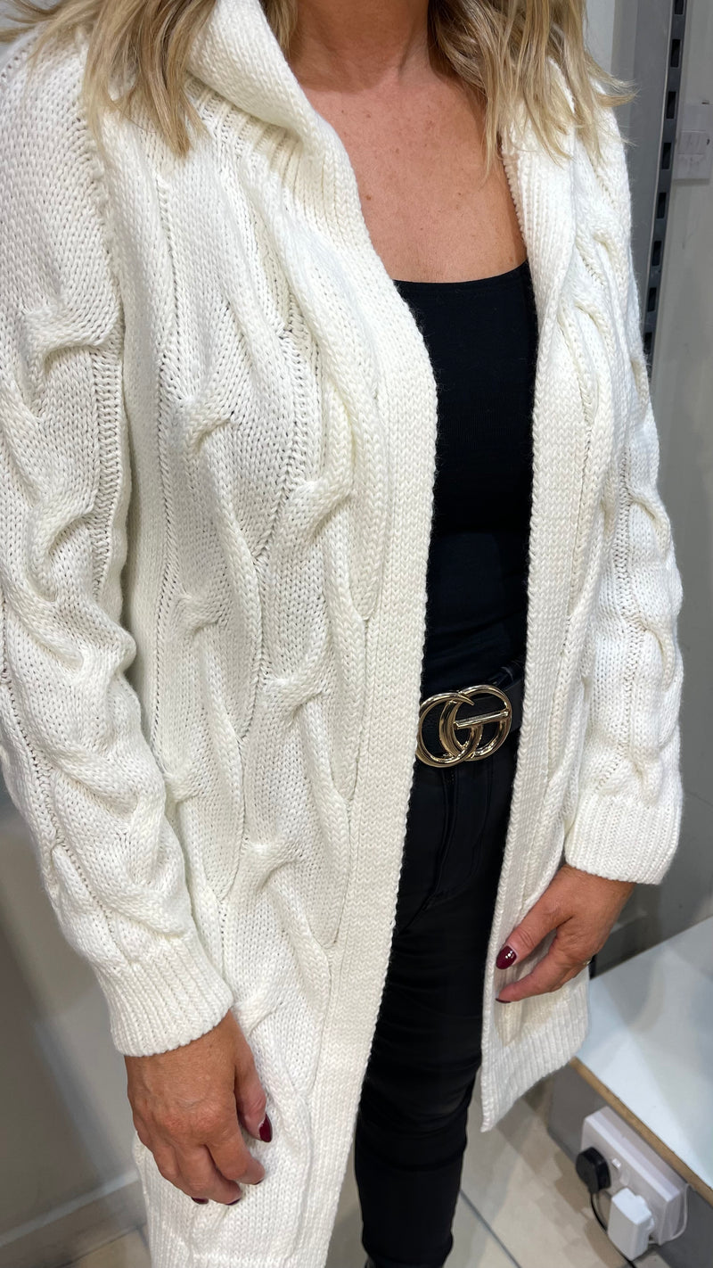 Lorna - Cable Knit Hooded Cardi Cream