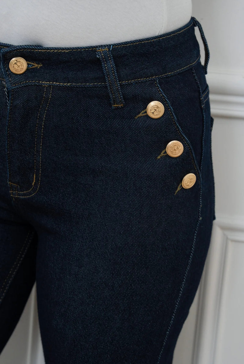Hattie - Indigo Blue Denim  Button Straight Leg Jeans
