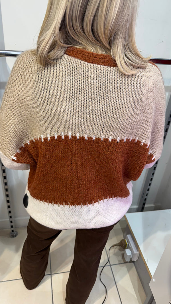 Barbara Beige/Rust Chunky Knitted Cardigan