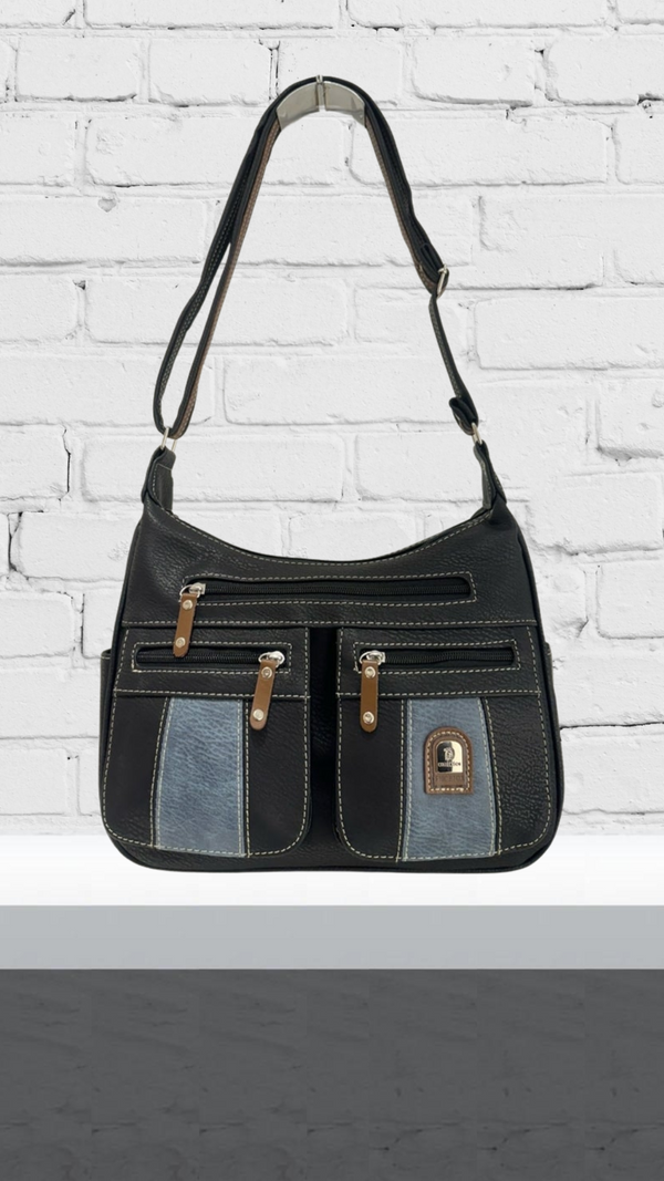 Callie - Double Front Pocket Black/Denim Bag