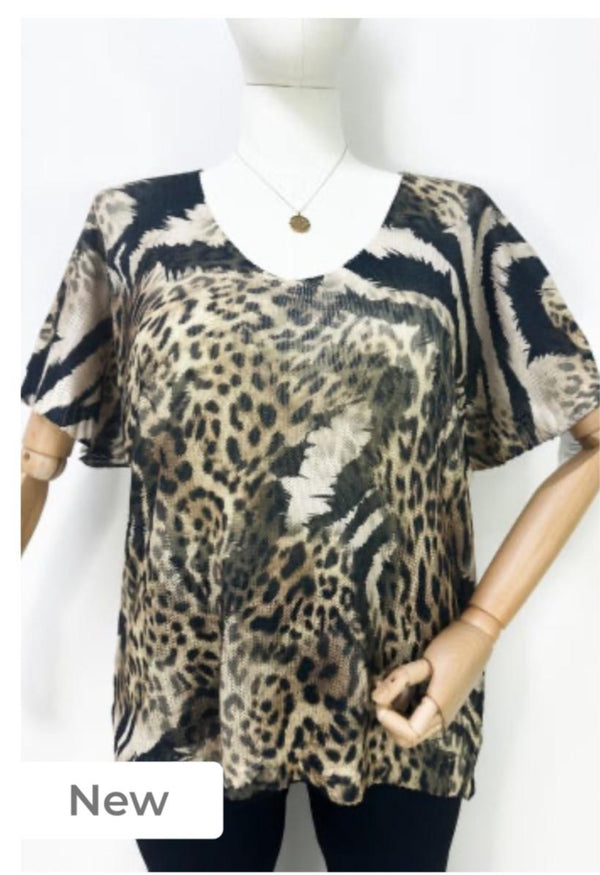 Freda - Animal Print Print V Neck Top