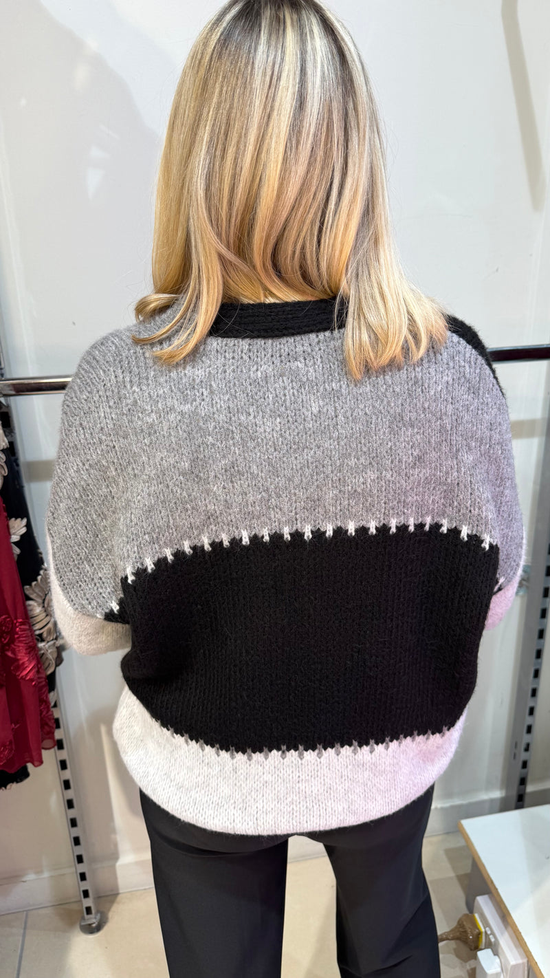 Barbara Black/Grey Chunky Knitted Cardigan