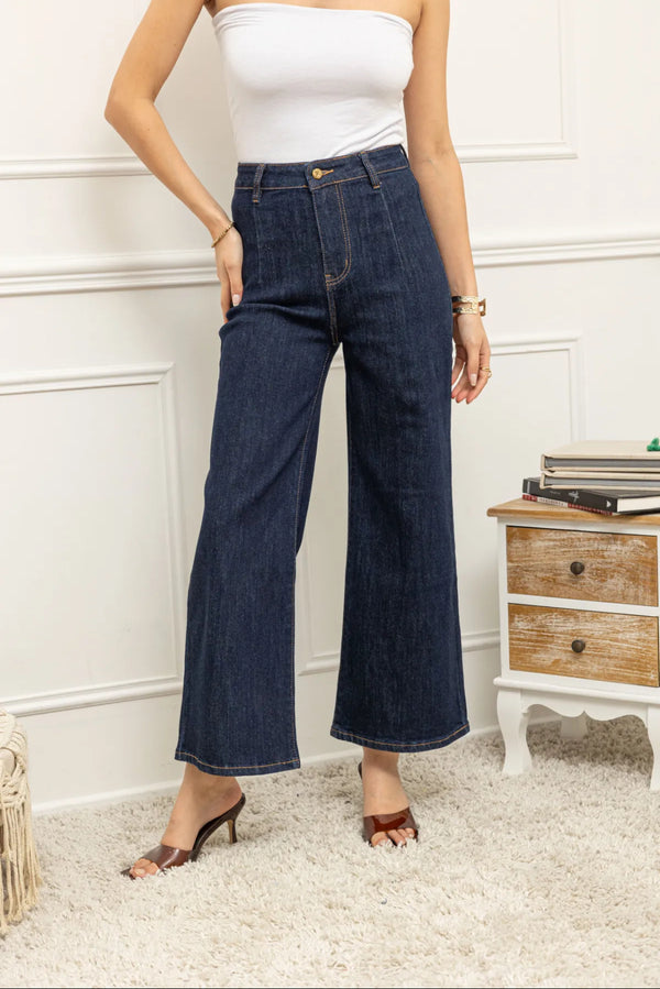 Fay - Dark denim high waist crop jean