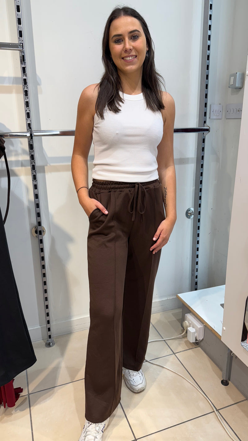 Willow - Chocolate Elastic Waist Seam Wide Leg Joggers