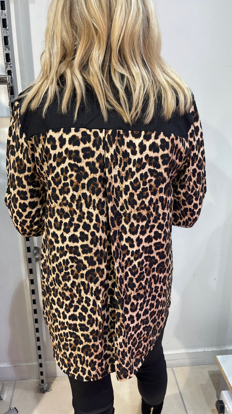 Imelda - Leopard Print Black Pocket Front Shirt