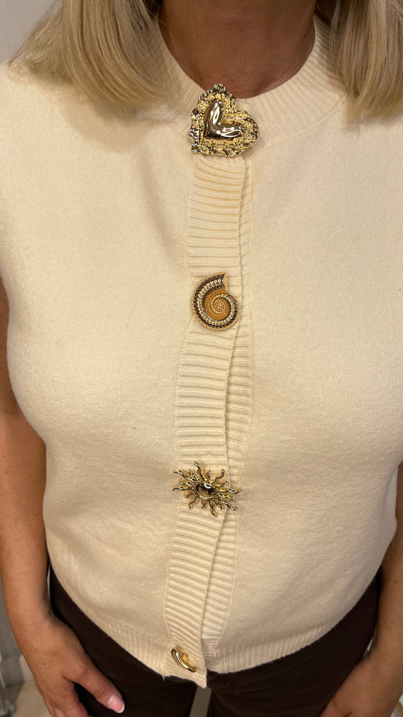 Cara - Cream Gold Button Knit