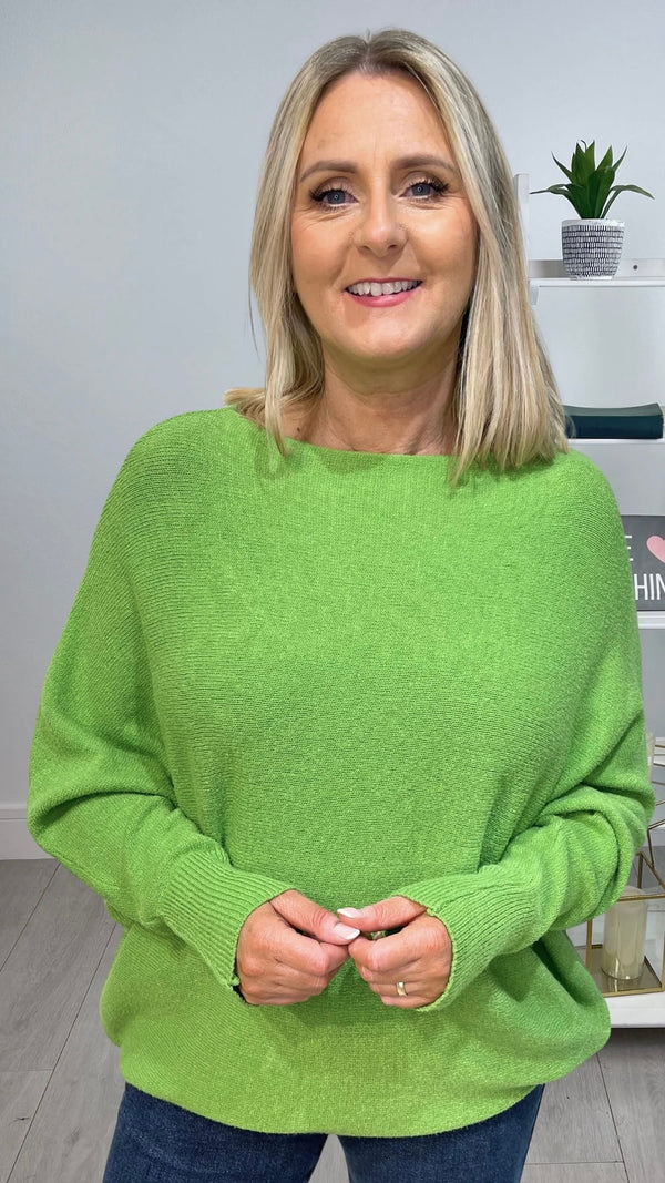 Orla - Green Soft Knit Bat-Wing Jumper