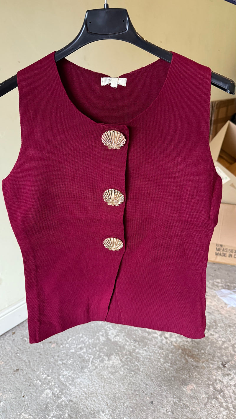 Una - Wine Gold Shell Button Knit waistcoat