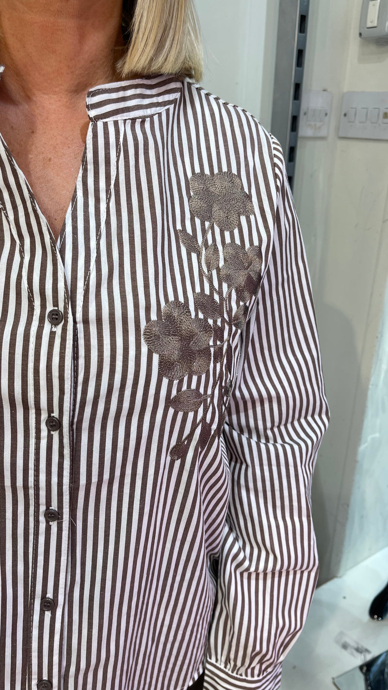 Lexi - Chocolate Stripe Embroidery Top