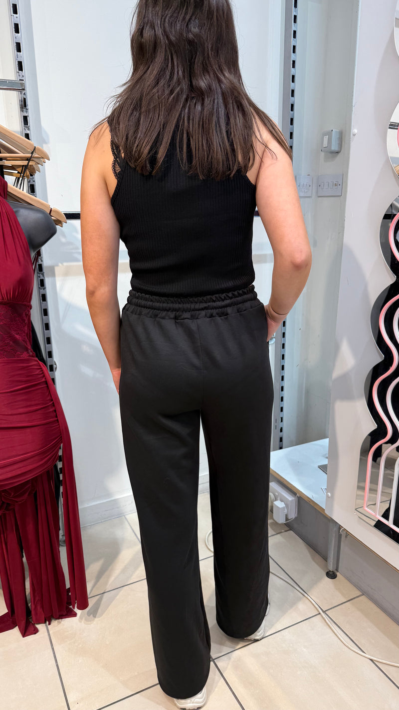 Willow - Black Elastic Waist Seam Wide Leg Joggers