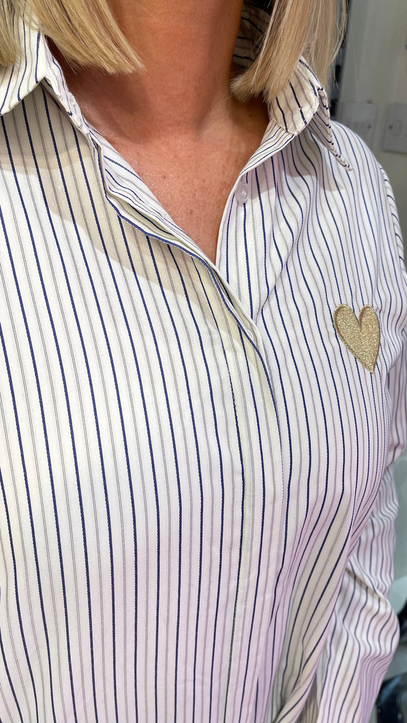 Polly - Blue  Stripe Heart Logo Shirt