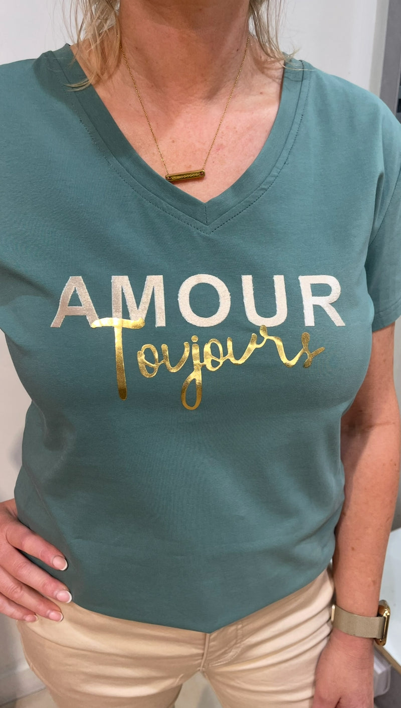 Toni - Green V Neck Amour T-shirt