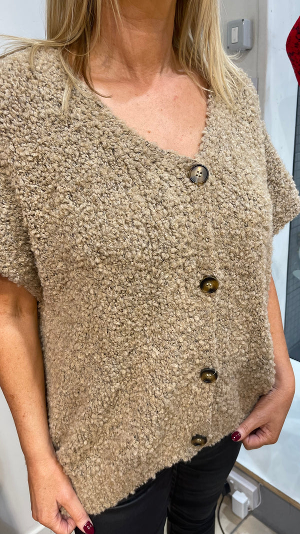 Kathy - Taupe Popcorn Knit Gilet