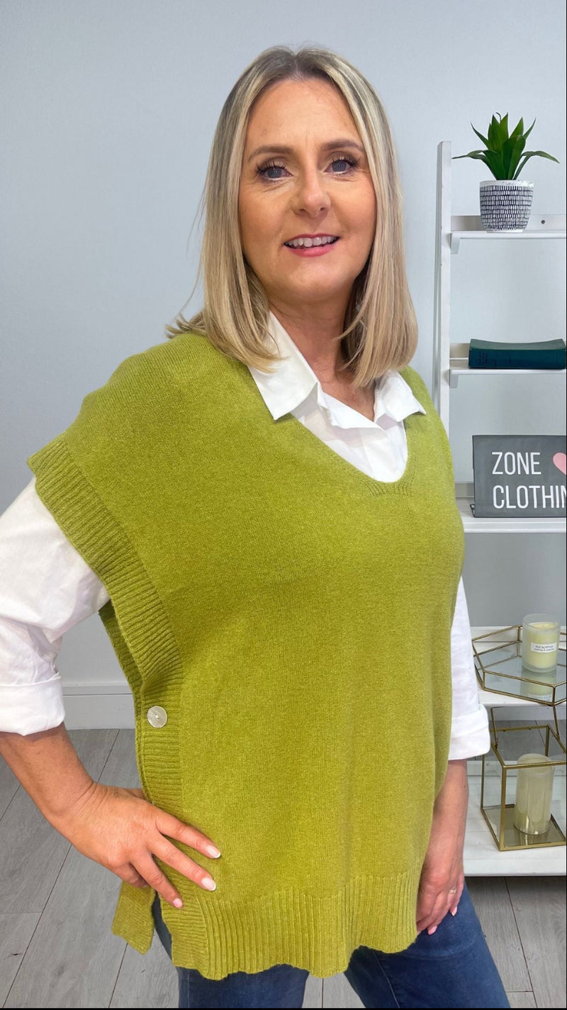 Toni -  Lime Soft Button Knit Tank