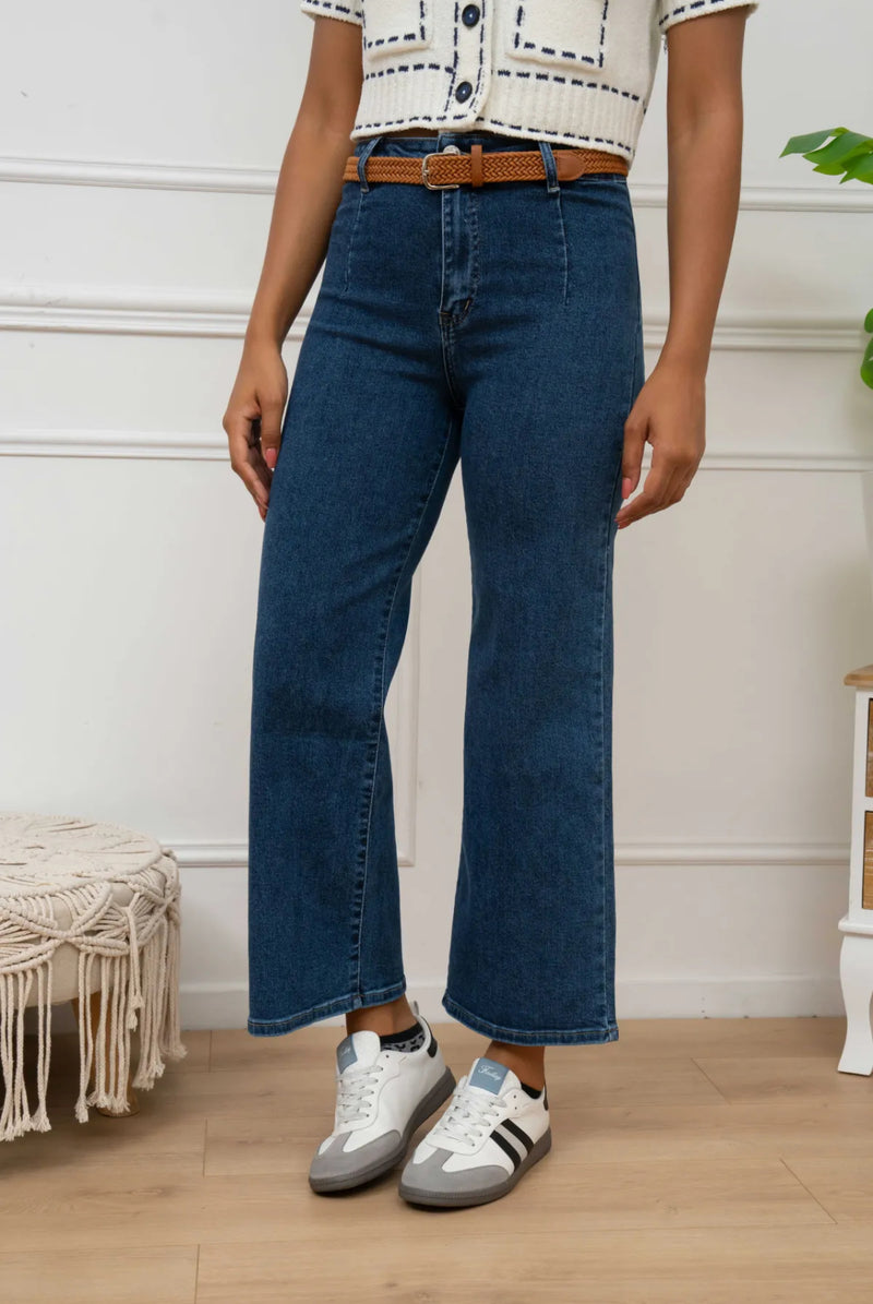 Jake - Blue Denim Belted Cropped Jeans