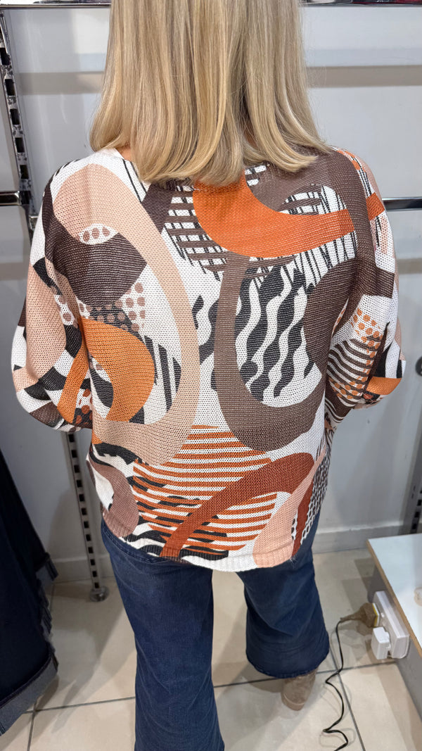 Laurel - Brown/Orange Abstract Fine Knit