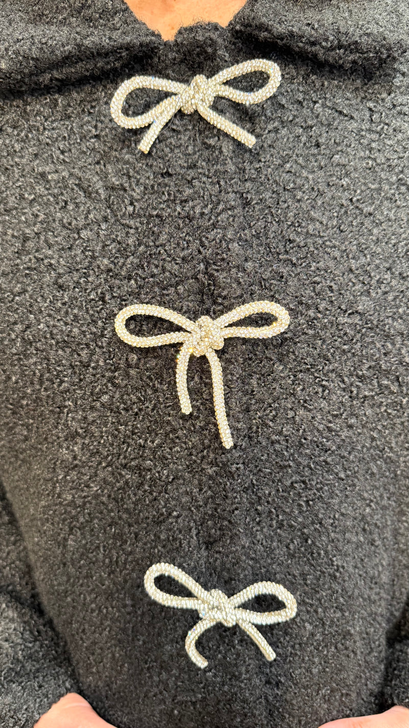 Josie - Black Diamonte Bow Lined Jacket