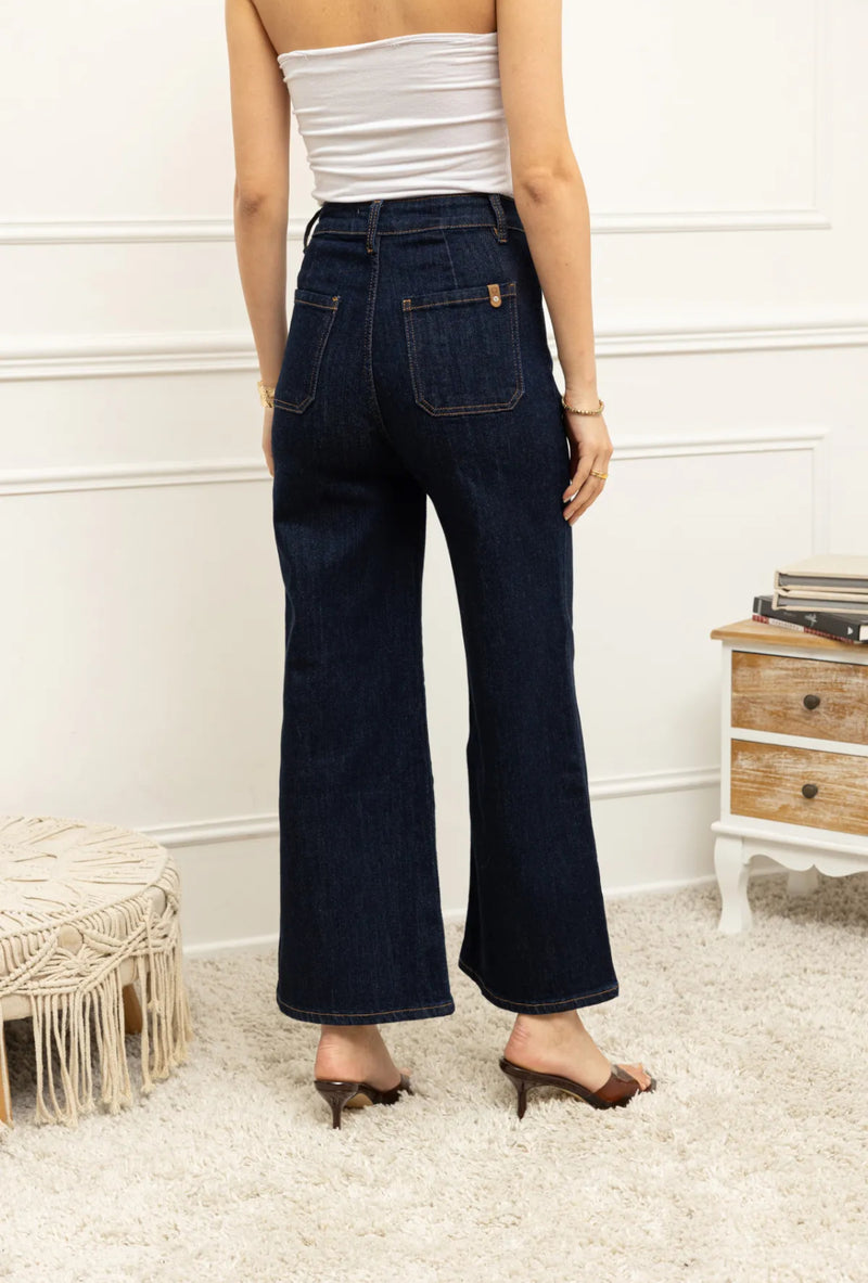 Fay - Dark denim high waist crop jean