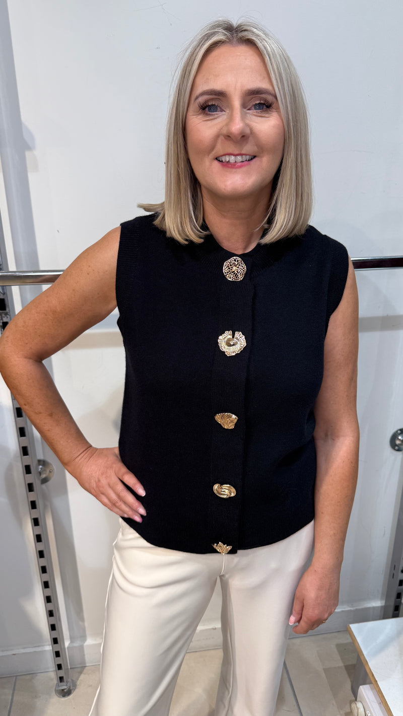 Madison - Black Gold Button Knit Waistcoat