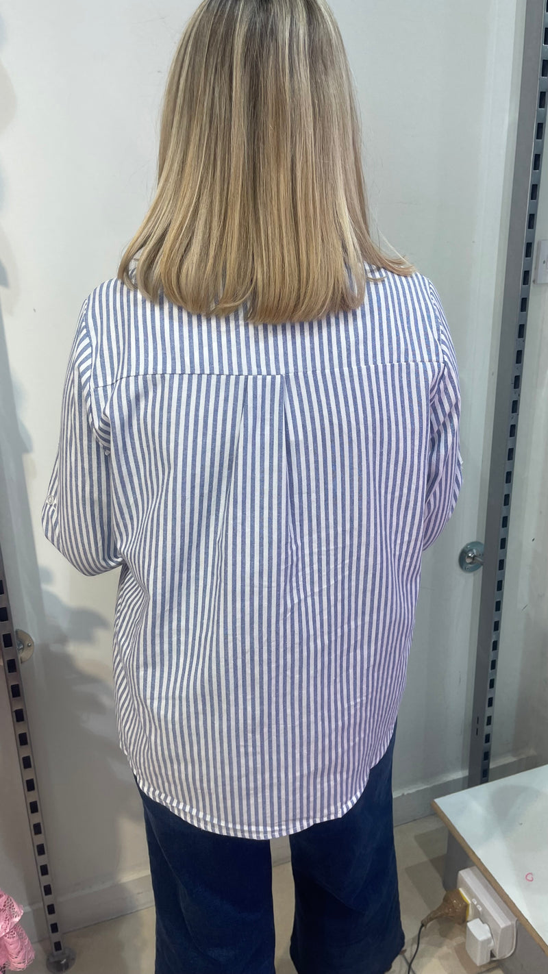 Millie - Denim Blue Stripe Animal Heart Shirt