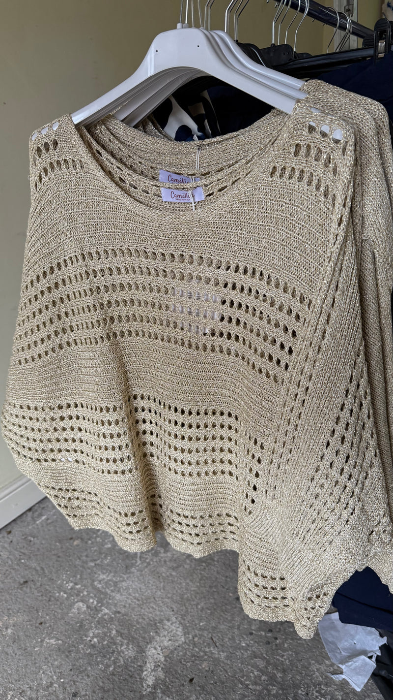 Carla - Gold lurex Open knit Batwing Jumper