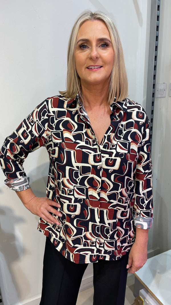 Lennon - Black Geo Print top