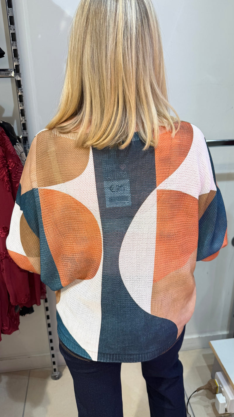 Laura - Orange/Denim Abstract Fine Knit
