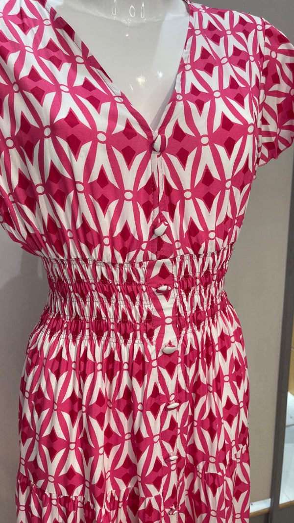 Mona - Pink Lattice print V Neck maxi Dress