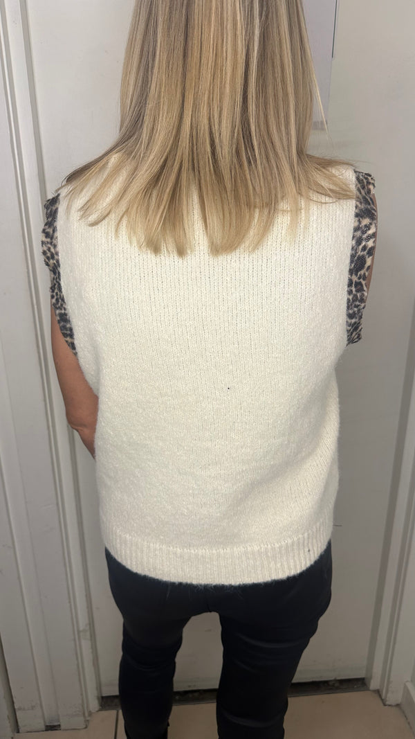 Coco - Cream Leopard Tie Knit Waistcoat