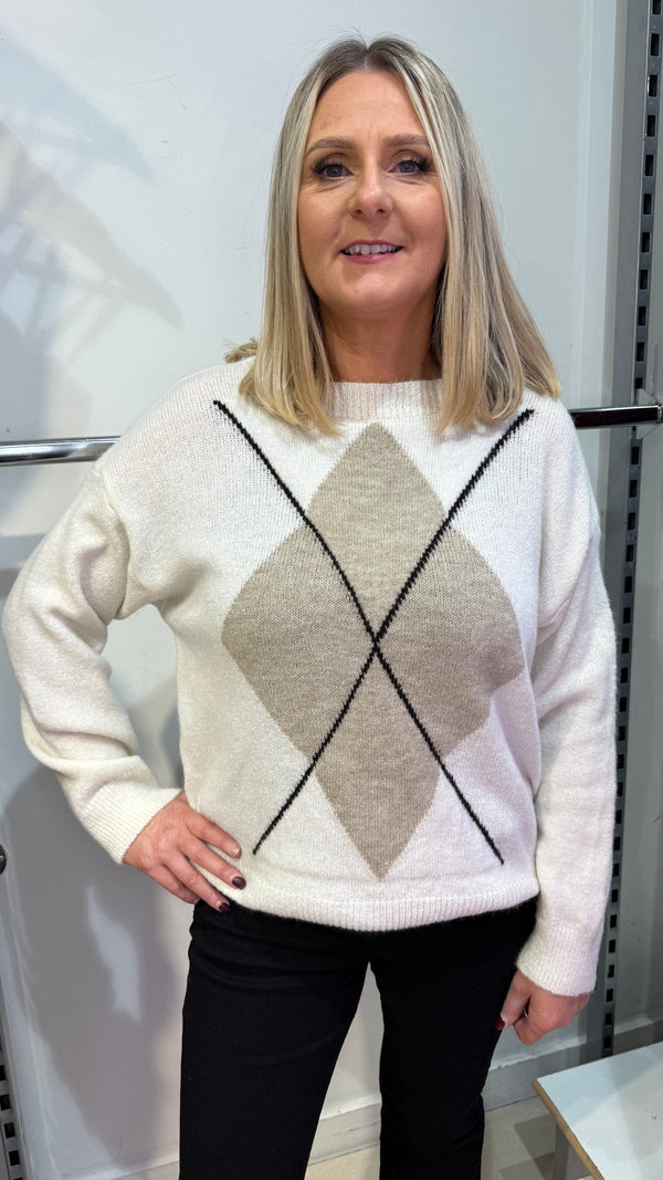 Anna - Cream  Diamond Print Knit