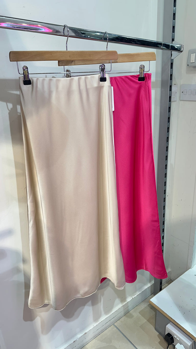 Emer - Beige Satin look Skirt