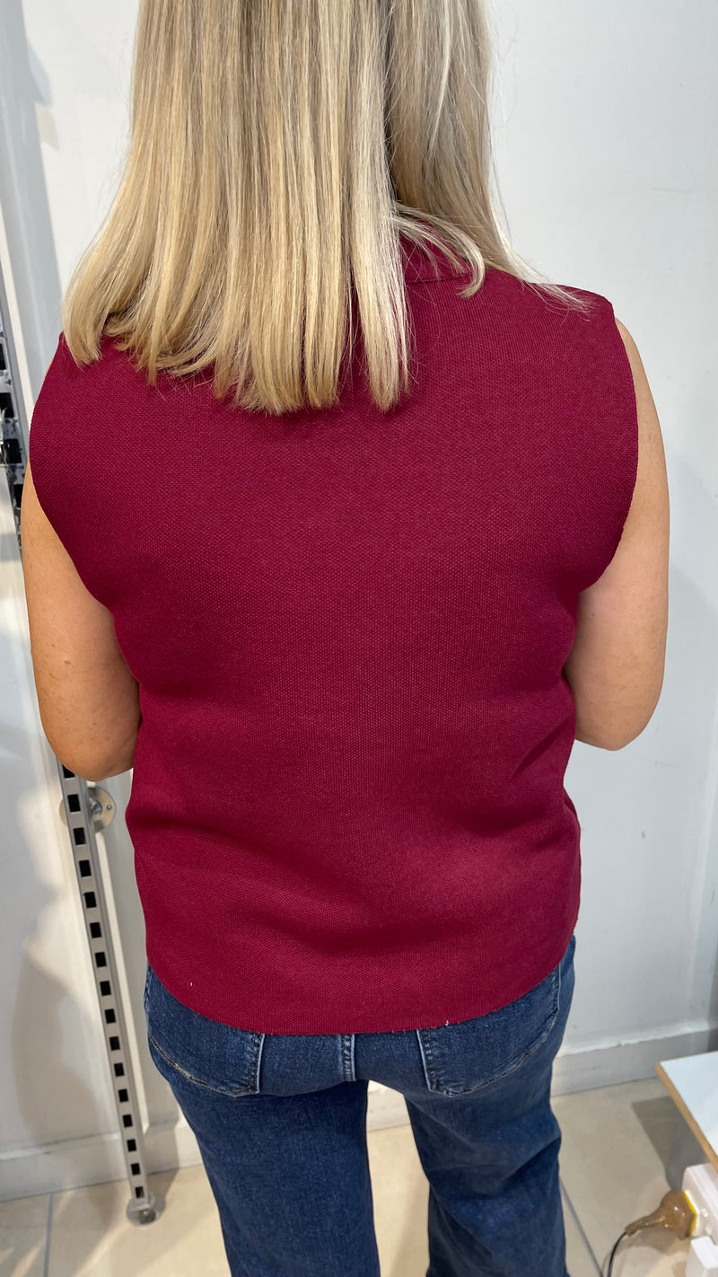 Clara - Wine Button knit Waistcoat
