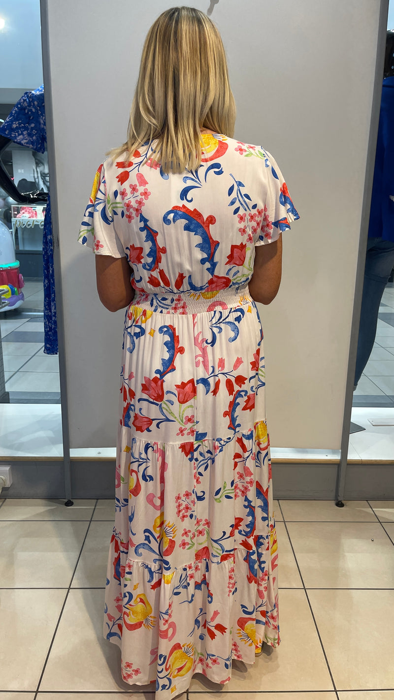 Della - Cream Floral Maxi Dress