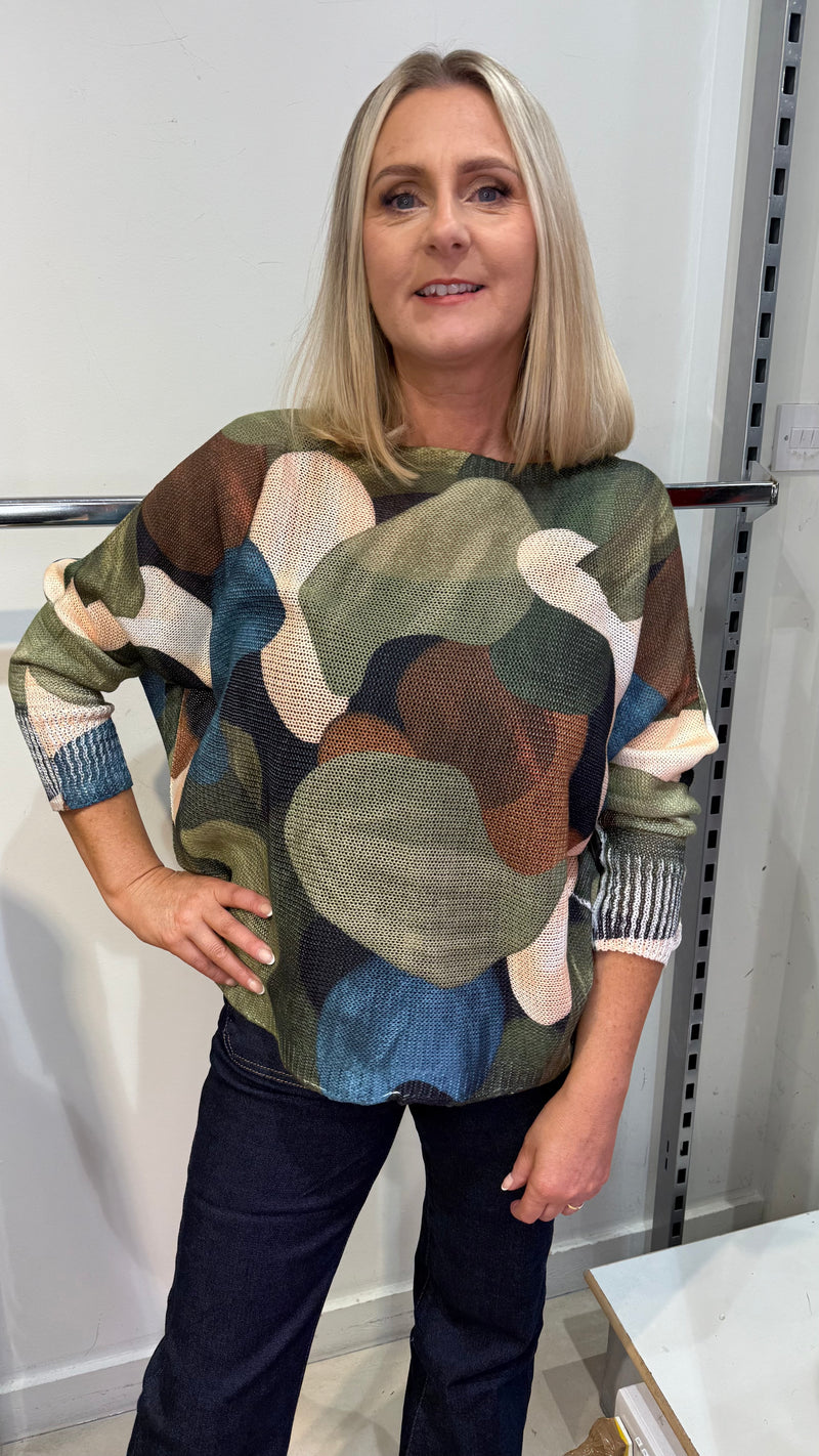 Laura - Green/Blue Abstract Fine Knit