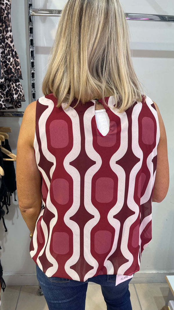 Ava - Wine Geo Print Bubble Hem Top