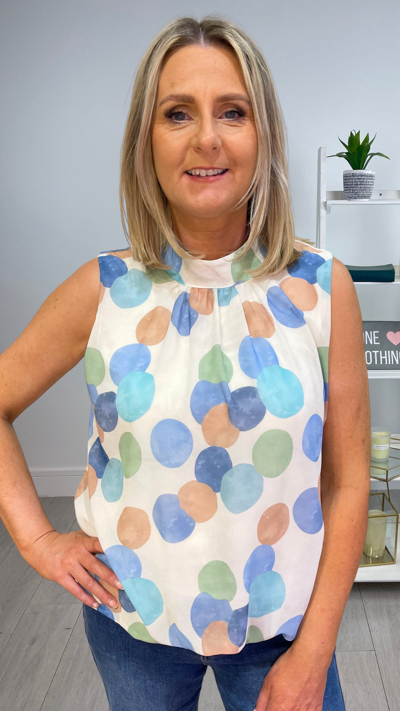 Stella - Mint/Denim Circle   Lined Top
