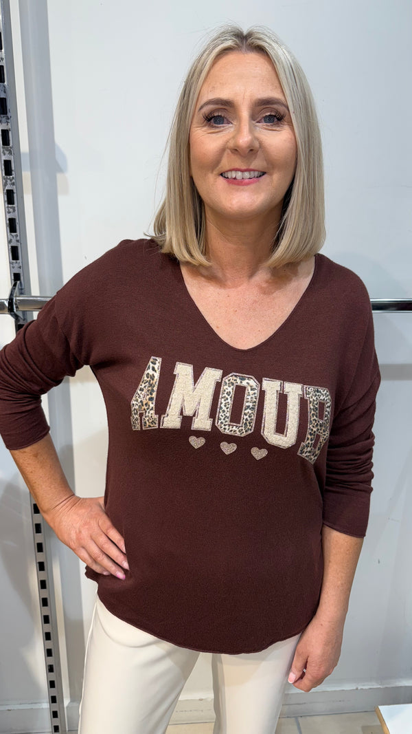 Freda - Brown Animal Amour Print Top