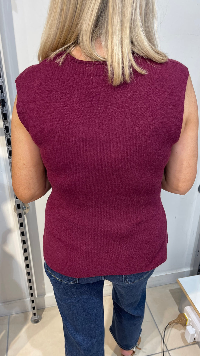 Minnie - Wine Crossover V Neck Knit