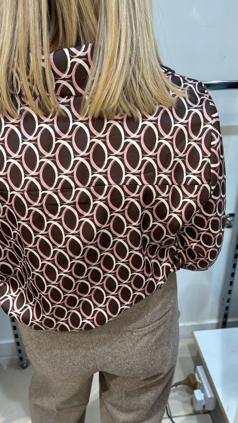 Jill - Brown /Dusky Pink Satin Look Shirt