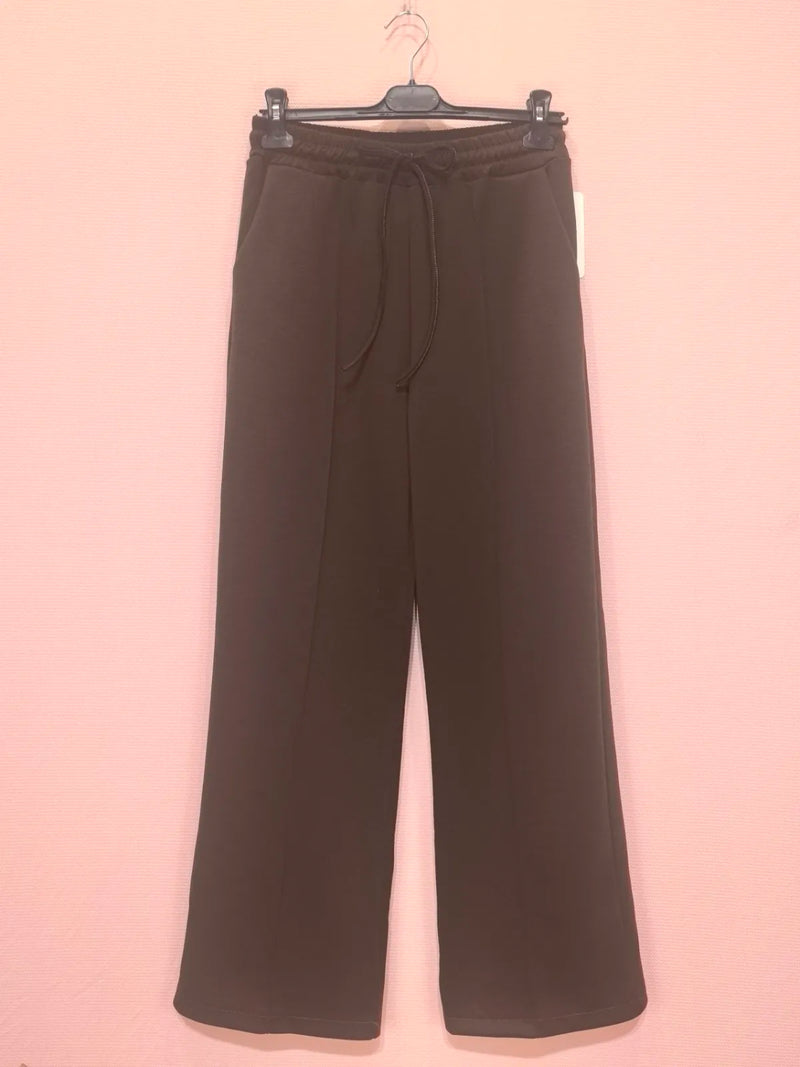 Willow - Chocolate Elastic Waist Seam Wide Leg Joggers
