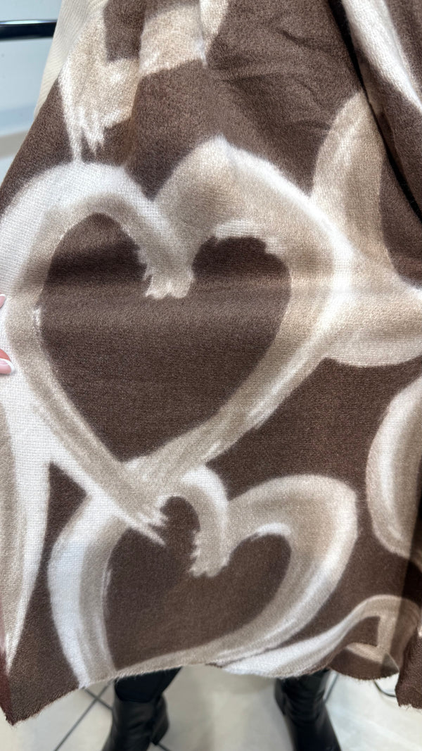 Sadie - Brown/Beige Heart Scarf