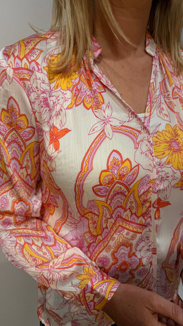 Cara - Orange/Cream Print Top