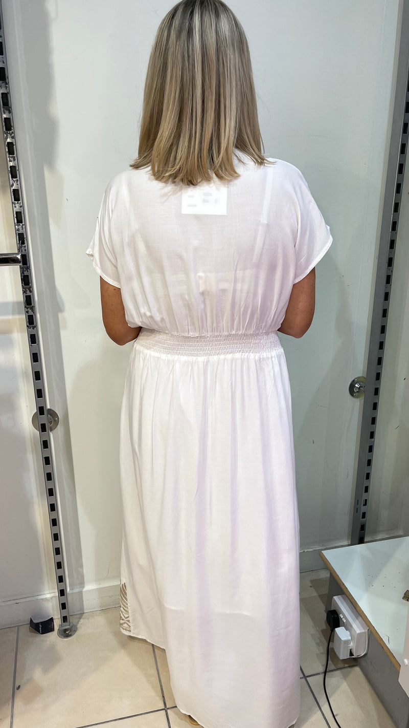 Julie - white/ gold embroidery maxi