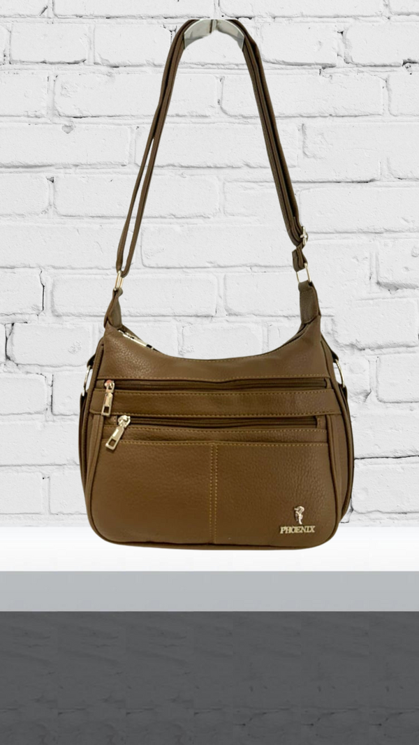 Aoife - Double Zip Front Plain Tan Bag