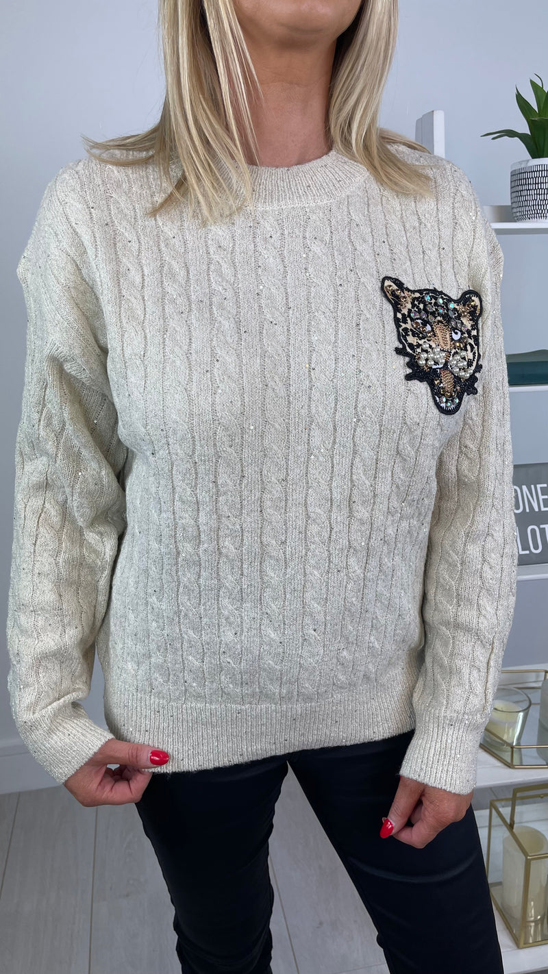 Kenny - Cream Cable Knit Shimmer Tiger Jumper