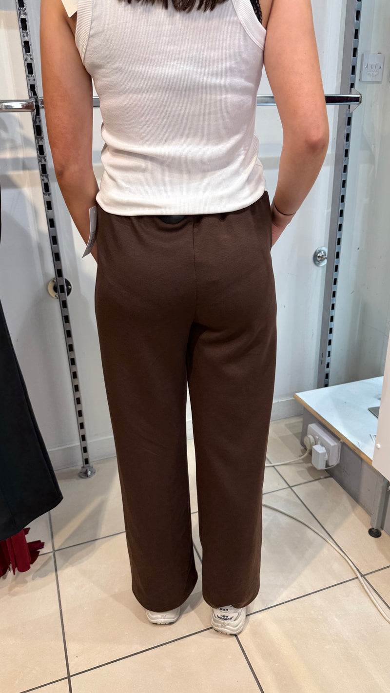 Willow - Chocolate Elastic Waist Seam Wide Leg Joggers