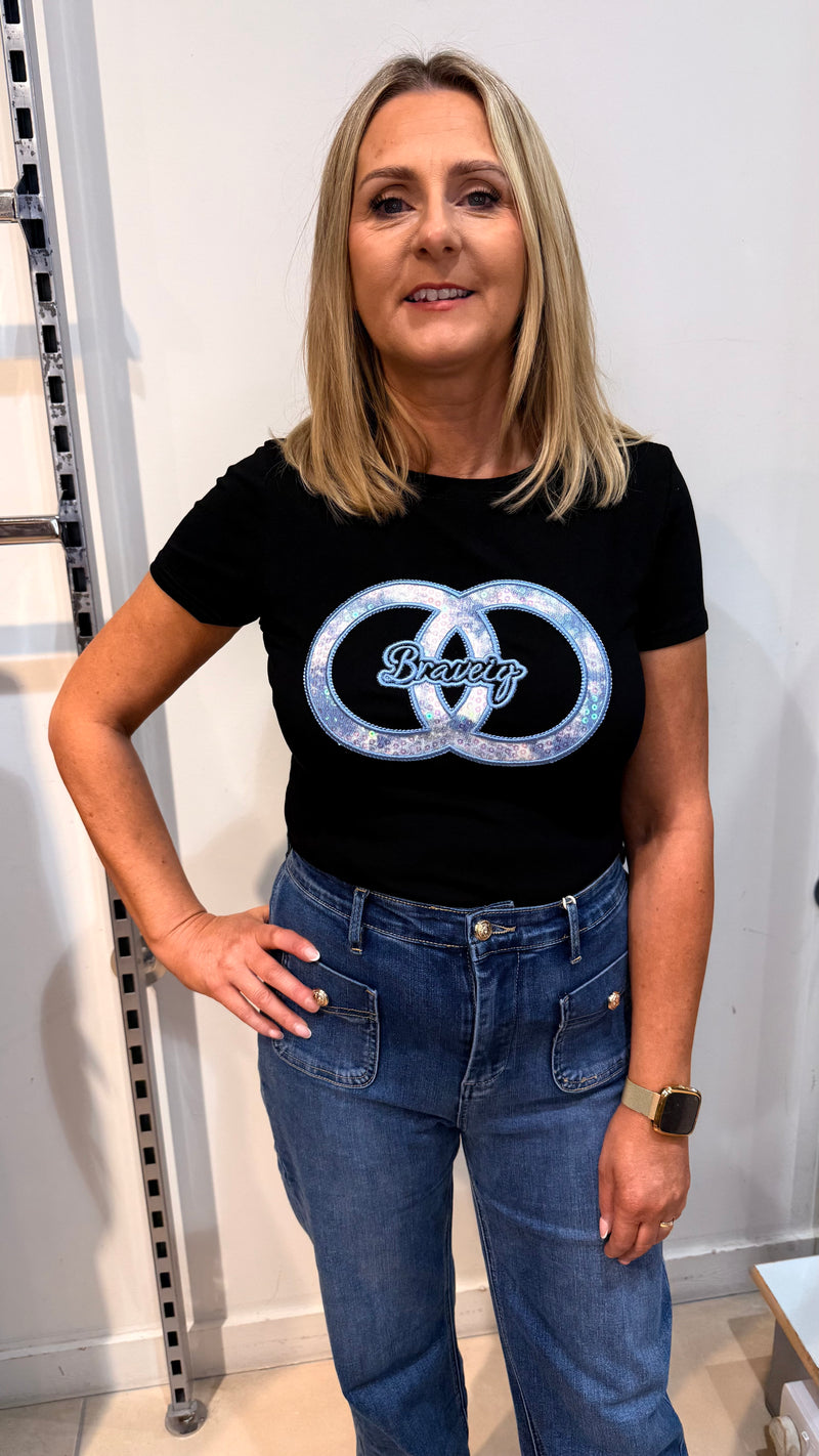 Lottie - Black /Blue Shimmer Circle Tee